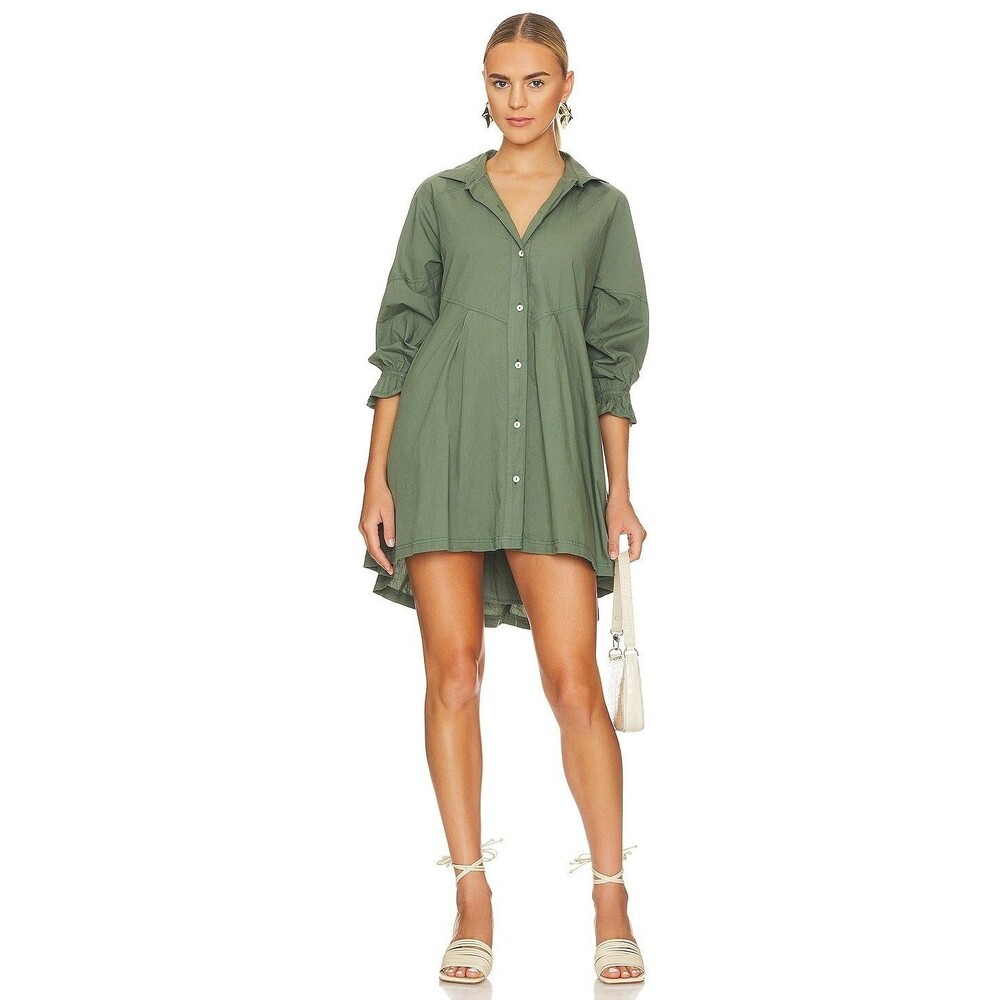 Free People Hannah Poplin Mini Dress Balloon Sleeve Ruffle Cotton M NWD 280083